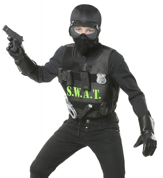 SWAT Einsatz Set Weste, Maske, Abzeichen, Pistole, Handschellen, Funkgerät, Taschenlampe, Handgranate, Fernglas