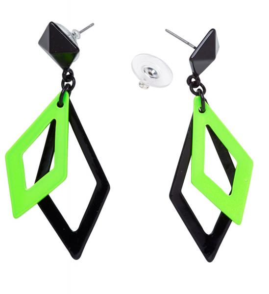 Schwarz und Neon Grüne Rhombus Ohrringe