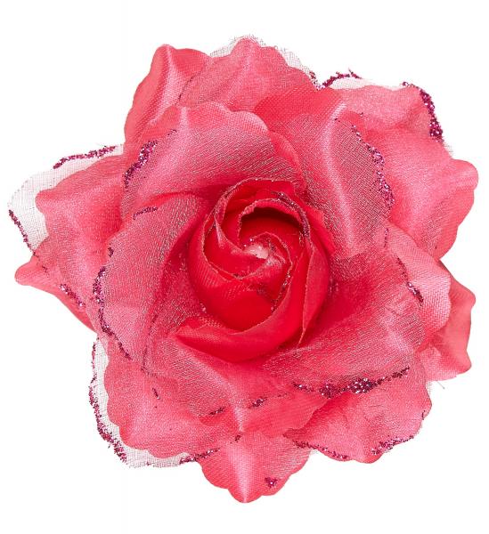 Haarspange mit rosa Rose und Glitter
