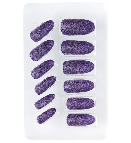 12 selbstklebende Fingernägel Violett Glitzer
