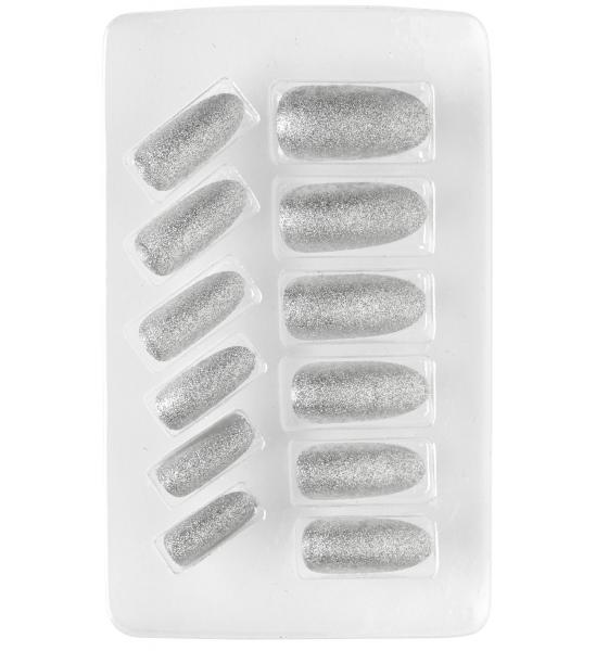 12 selbstklebende Fingernägel Silber Glitzer