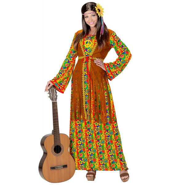 Hippie Woman Kleid mit Weste, Kette mit Peace Zeichen