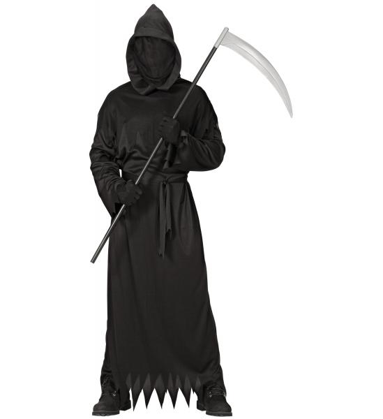 Reaper Kostüm mit Robe mit Kapuze und Maske unsichtbares Gesicht, Gürtel