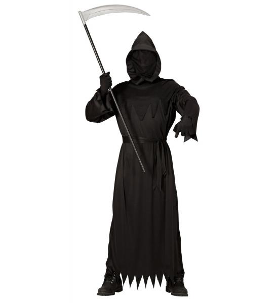 Reaper Kostüm mit Robe mit Kapuze und Maske unsichtbares Gesicht, Gürtel