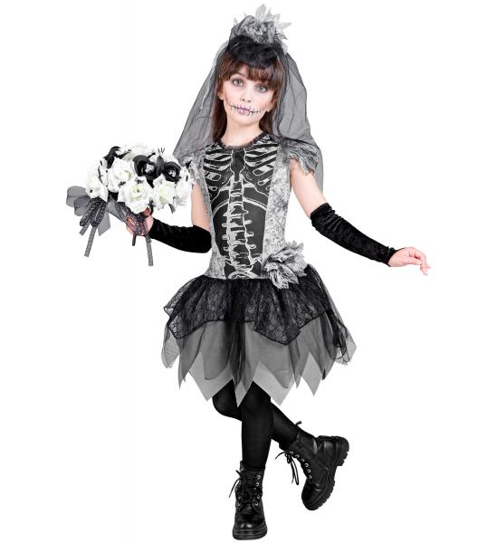 Skelett Braut Kostüm Kleid, fingerlose Handschuhe, Brautschleier