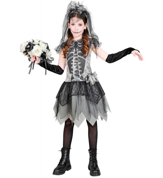 Skelett Braut Kostüm Kleid, fingerlose Handschuhe, Brautschleier