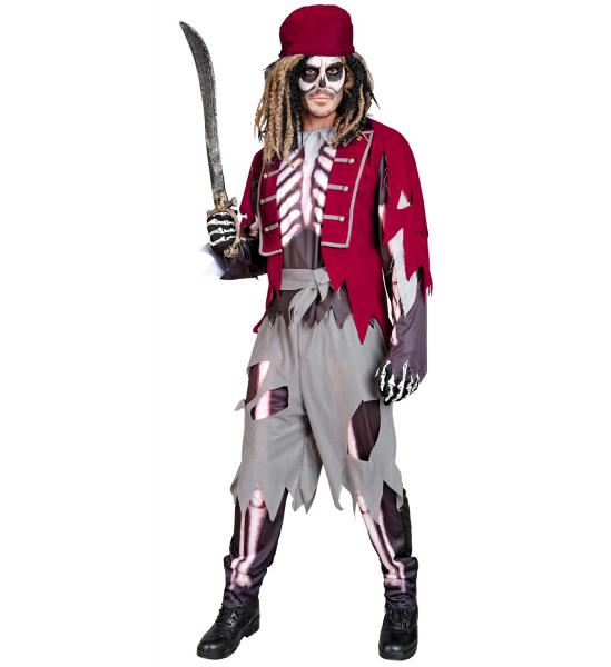 Skelett Pirat mit Oberteil mit Weste und Gürtel, Hose, Bandana