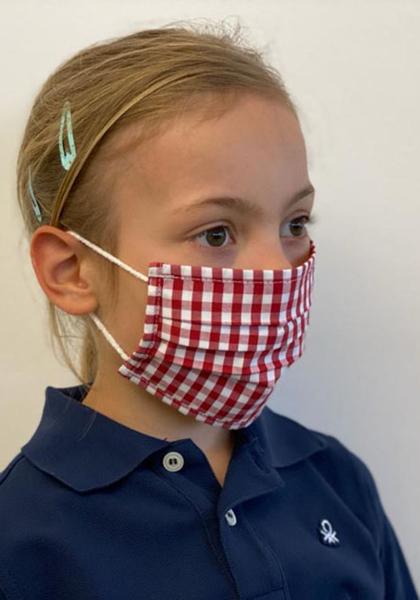 Kinder Schutzmasken in Rot/Weiss kariert bis 12 Jahre