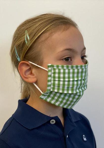 Kinder Stoff Schutzmasken in Weiss/Grün kariert bis 12 Jahre