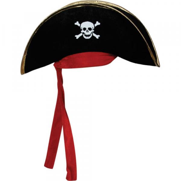 Piraten Dreispitz Hut mit rotem Haartuch