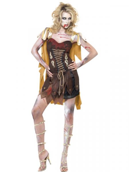 Zombie Gladiator Halloween Damenkostüm braun-gold