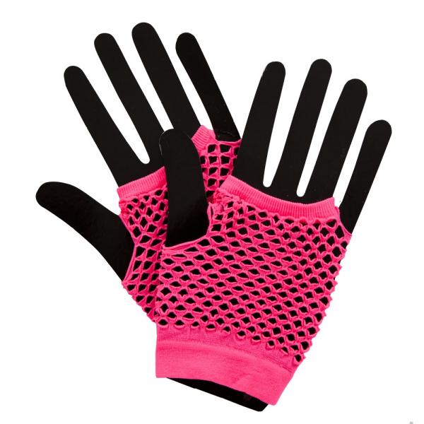 80er Jahre fingerlose Netzhandschuhe Neon Pink