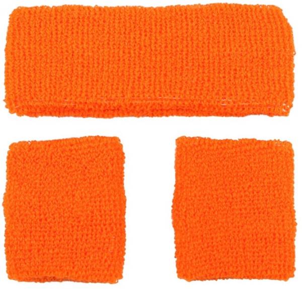 80er Retro Schweissbänder Set Neon Orange