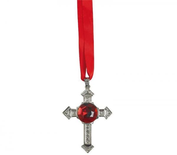 Halskette Mit Kreuz Metall und rotem Rubin