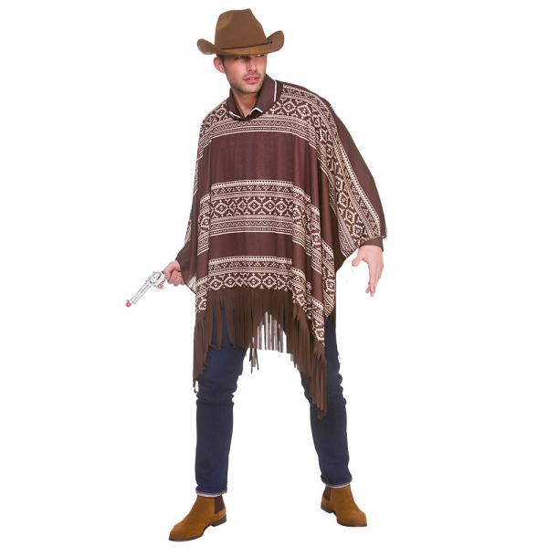 Western Cowboy Poncho mit Fransen braun