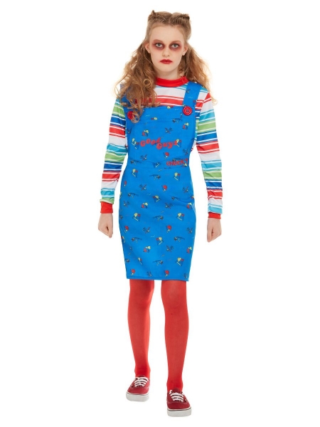 Mädchen Chucky Mörderpuppe Kostüm Blau