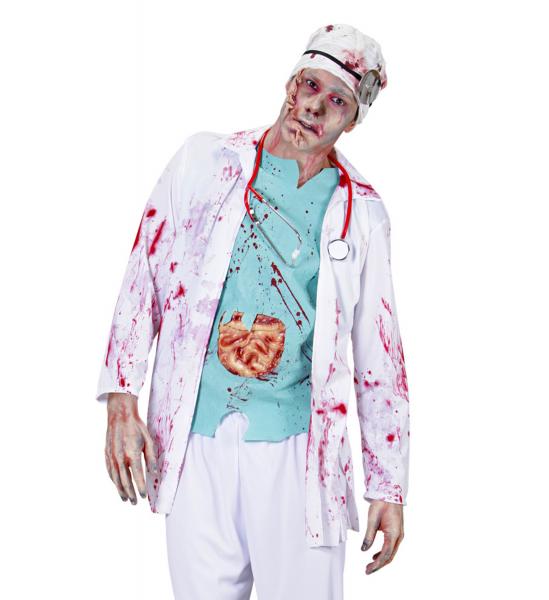 Zombie Doktor mit Kittel mit Hemd und Gedärmen, Kopfbeckung