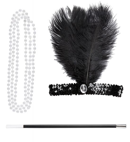 20er Charleston Set mit Stirnband, Perlenkette und Zigarettenhalter