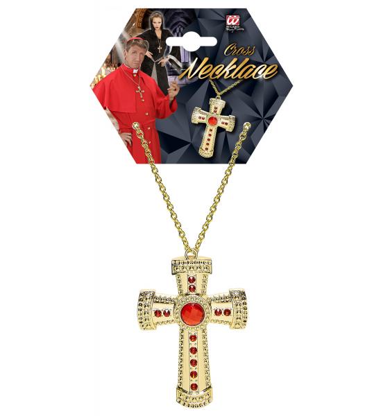 Goldene Halskette mit Kreuz und Edelsteinen
