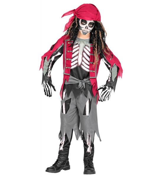 Skelett Pirat Oberteil mit Weste und Gürtel, Hose, Bandana
