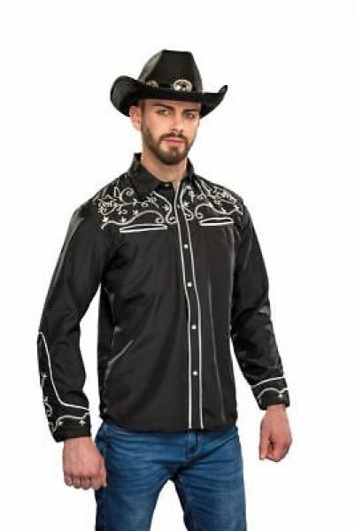 Cowboyhemd für Herren Western schwarz-weiss