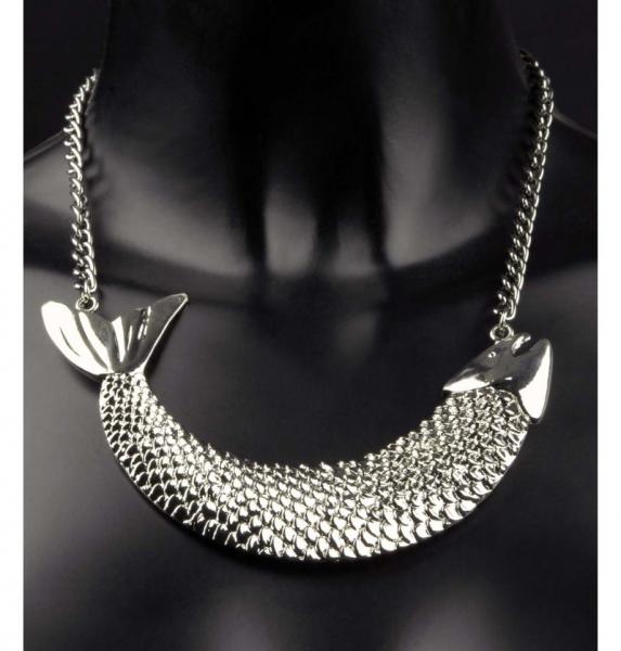 Fisch Collier Halskette Metall Silber