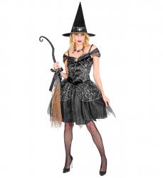 Hexen Damenkostüm mit Kleid und Hut Schwarz