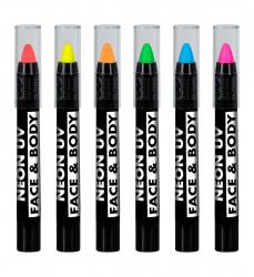 Set mit 6 Neon Schminkstiften 2 x rosa, 1 gelb, 1 orange, 1 grün, 1 blau