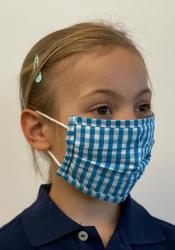 Kinder Stoff Schutzmasken in Weiss/Türkis kariert bis 12 Jahre