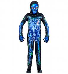 Skelett Kostüm mit Overall, Maske und Kapuze blau