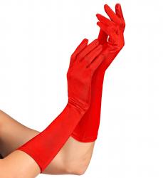 Rote lange Satin Handschuhe in Elasthan 40cm