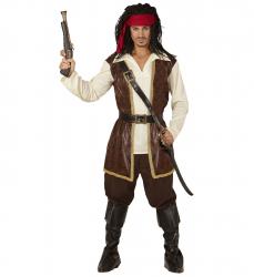 Pirat Jack Oberteil mit Hemd, Hose, Gürtel, Schulterriemen für das Schwert mit Schnalle, Kopfband, Schuhüberzieher