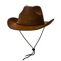 Cowboy Hut Deluxe mit Schnüren in Leder Optik Braun