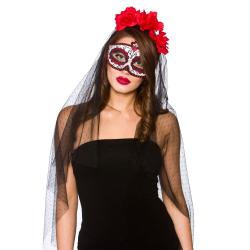 Tag der Toten La Catrina Maske mit Rosenband und Schleier