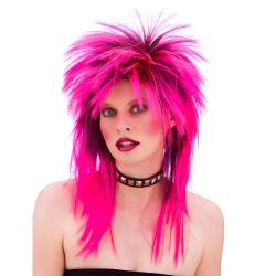 80er Rockstar Rocker Perücke in Neon Pink