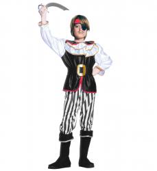 Pirat Kostüm Jungen Coat mit Jabot, Hose, Gürtel, Überstiefel, Kopftuch, Augenklappe