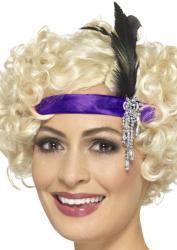 Lila Satin Charleston Stirnband mit Feder