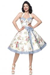 50er Vintage Neckholder Kleid Weiss-Rosa-Blumen