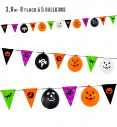 Halloween Girlande 8 Flaggen 18x26 cm + 5 Ballons - 3,6 m