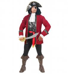 Pirat der Schatzinsel Kasack, Weste mit Jabot, Hose mit Stiefelüberziehern, Gürtel, Hut, Augenklappe