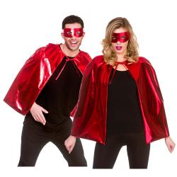 Metallischer Superhelden Umhang & Maske - Rot