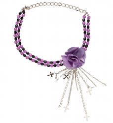 Halskette mit violetter Gotischer Blume und Kreuzen
