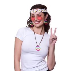 Hippie Set mit Stirnband, Brille, Ohrringe & Halskette