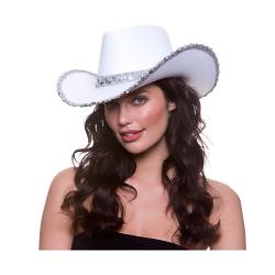 Texanisches Cowgirl Hut Weiß mit Pailletten