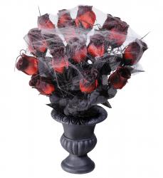 Vase mit Roten Rosen und Spinnennetz 35cm