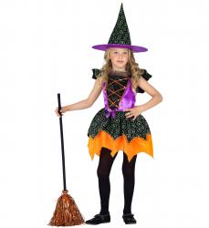 Lila Hexe Kinderkostüm mit Kleid und Hut