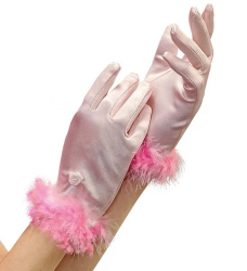 Satin Handschuhe mit Marabou Verzierung Pink für Kinder